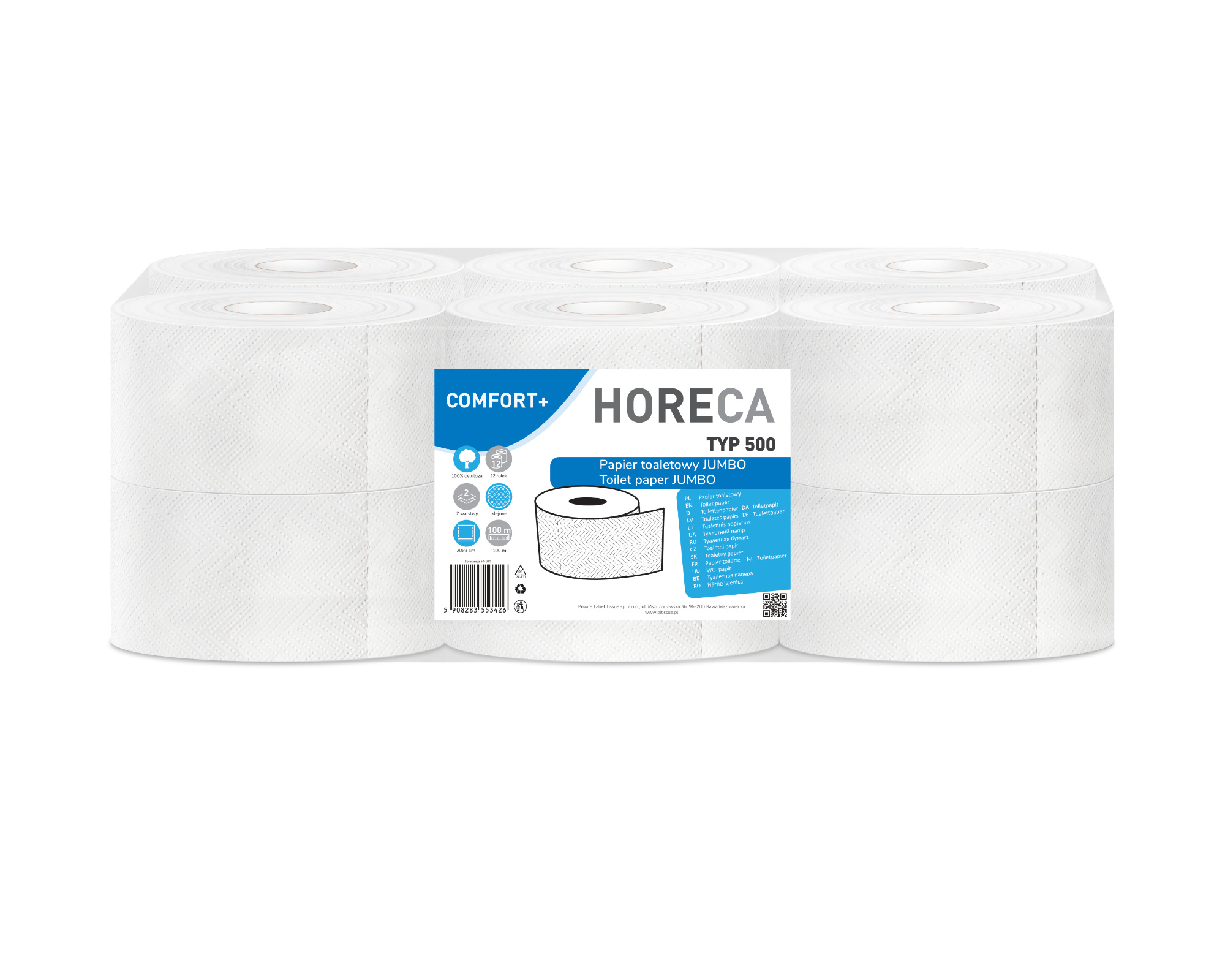 Papier toaletowy JUMBO 12R HORECA COMFORT+ TYP 500/15 100m 2W